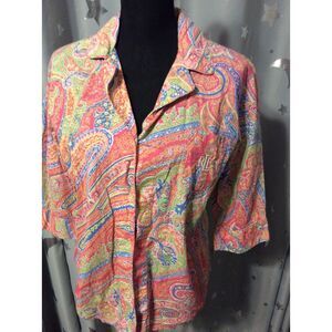 Lauren Ralph Lauren Large L Button up blouse 3/4 sleeve Cotton paisley